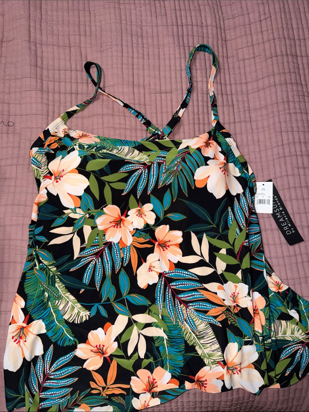 Black Tropical Floral Womens  swimsuit top- size 20